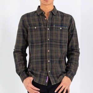 Scotch & Soda Regular-Fit Checked Flannel Cotton Button Up Shirt in Green Sz L